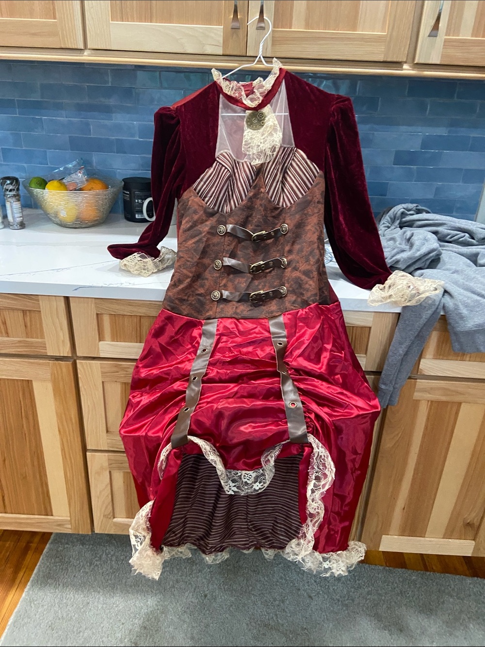 Victorian-Inspired Burgundy Red Steampunk Dress